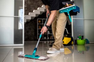 Home man doing professional home cleaning service